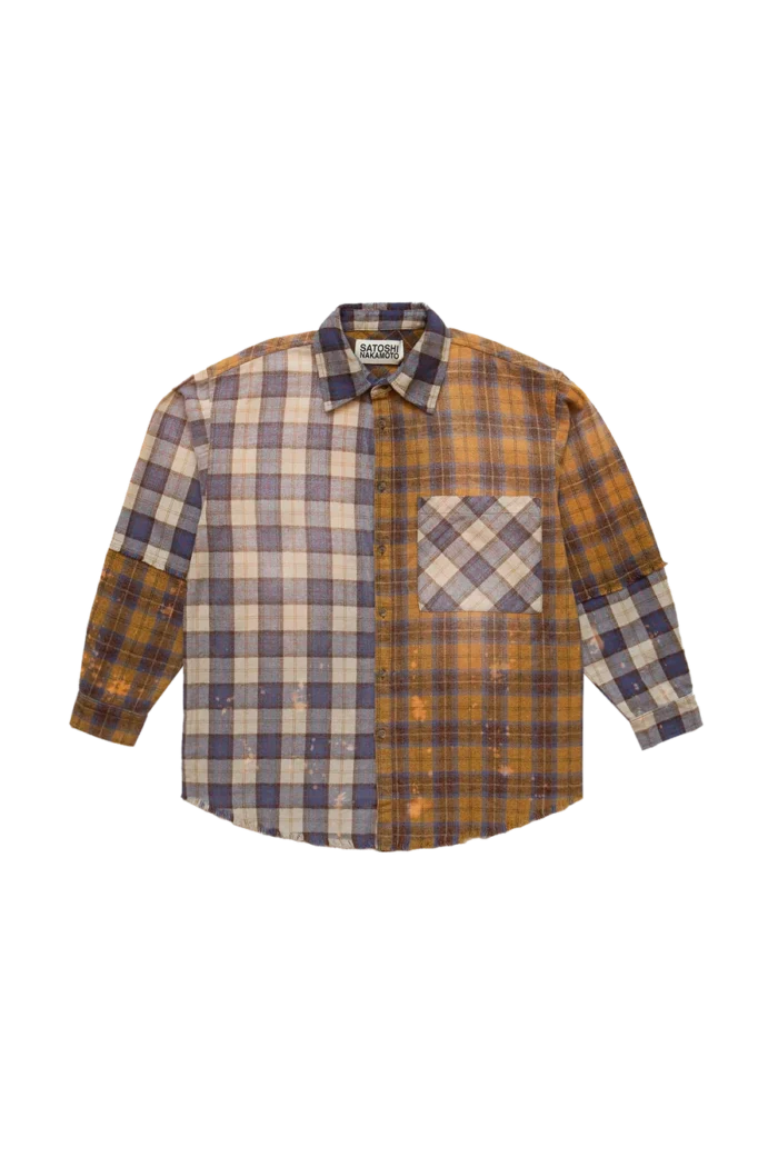 Satoshi Nakamoto Patchwork Logo Flannel Shirt Brown