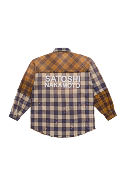 Satoshi Nakamoto Patchwork Logo Flannel Shirt Brown