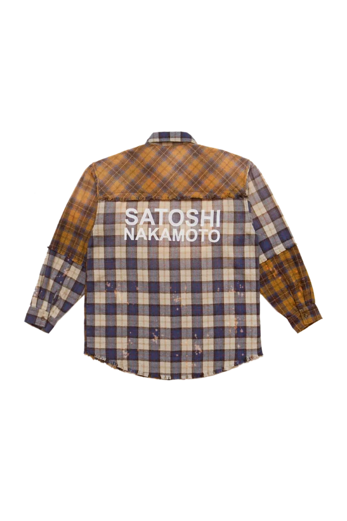 Satoshi Nakamoto Patchwork Logo Flannel Shirt Brown