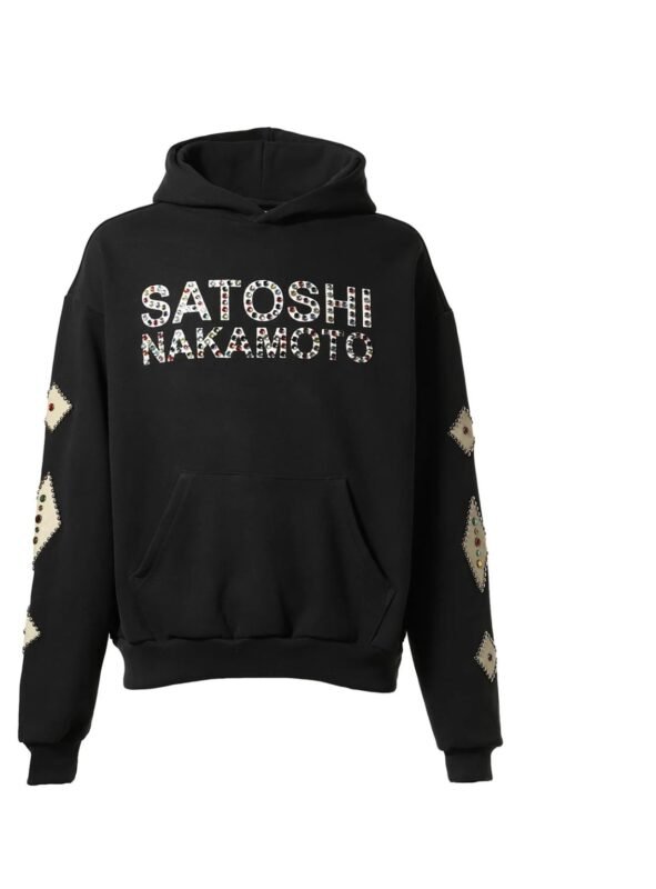 Satoshi Nakamoto Leather Studded Logo Hoodie